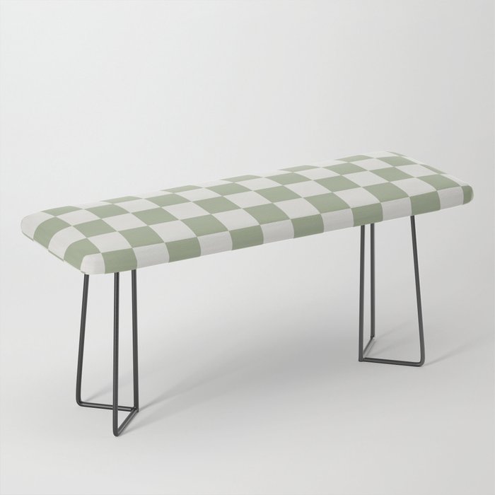 Checkerboard Check Checkered Pattern in Sage Green and Off White Bench Gallery Image 1