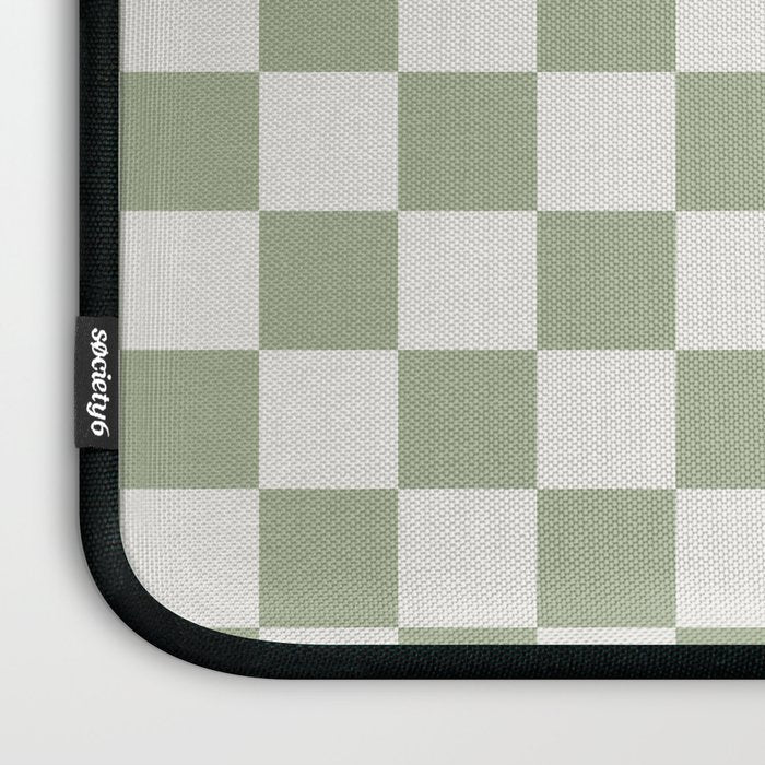 Checkerboard Check Checkered Pattern in Sage Green and Off White Laptop Sleeve Gallery Image 3
