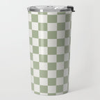 Checkerboard Check Checkered Pattern in Sage Green and Off White Travel Mug Gallery Image 2