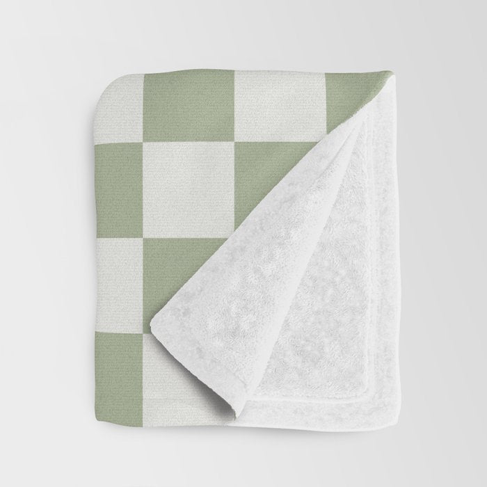 Checkerboard Check Checkered Pattern in Sage Green and Off White Throw Blanket Gallery Image 3