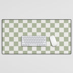 Checkerboard Check Checkered Pattern in Sage Green and Off White Desk Mat Gallery Image 1