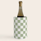 Checkerboard Check Checkered Pattern in Sage Green and Off White Wine Chiller Gallery Image 1