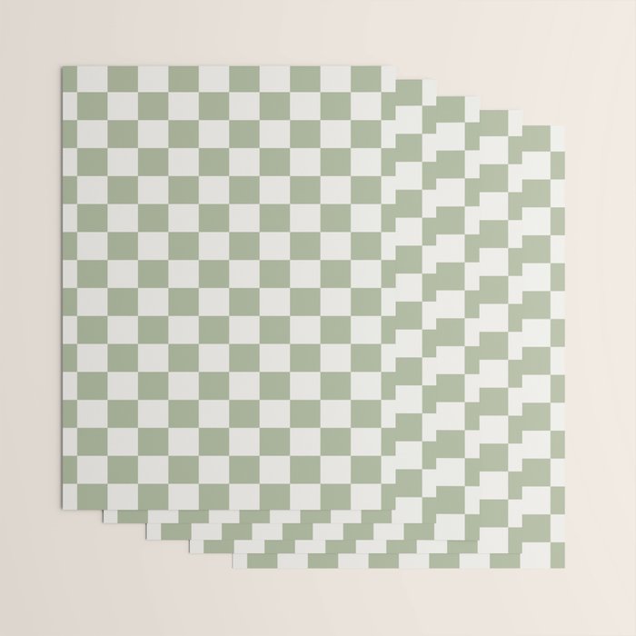 Checkerboard Check Checkered Pattern in Sage Green and Off White Wrapping Paper Gallery Image 3