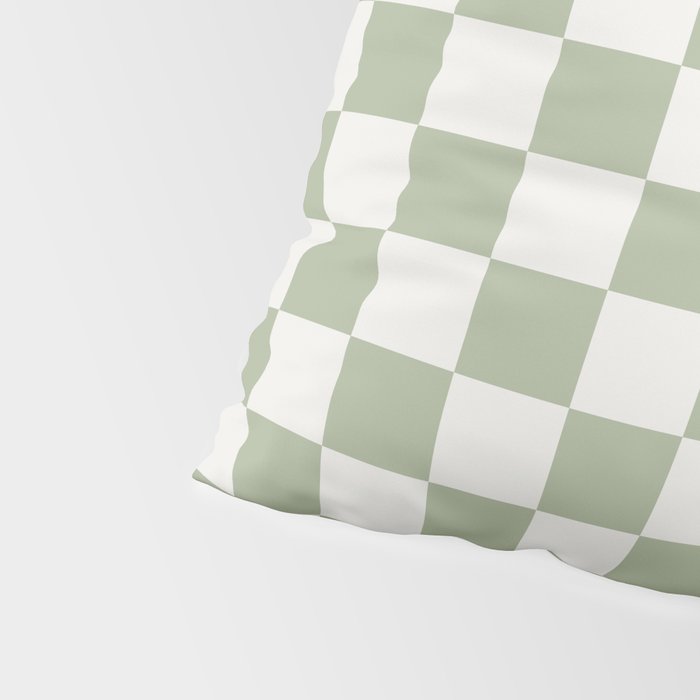 Checkerboard Check Checkered Pattern in Sage Green and Off White Pillow Sham Gallery Image 4