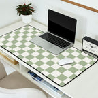 Checkerboard Check Checkered Pattern in Sage Green and Off White Desk Mat Gallery Image 2