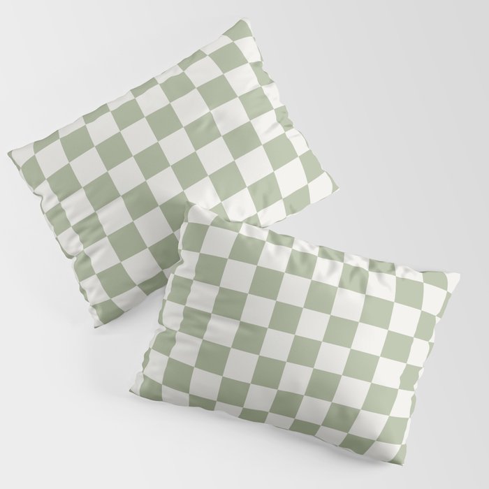 Checkerboard Check Checkered Pattern in Sage Green and Off White Pillow Sham Gallery Image 1