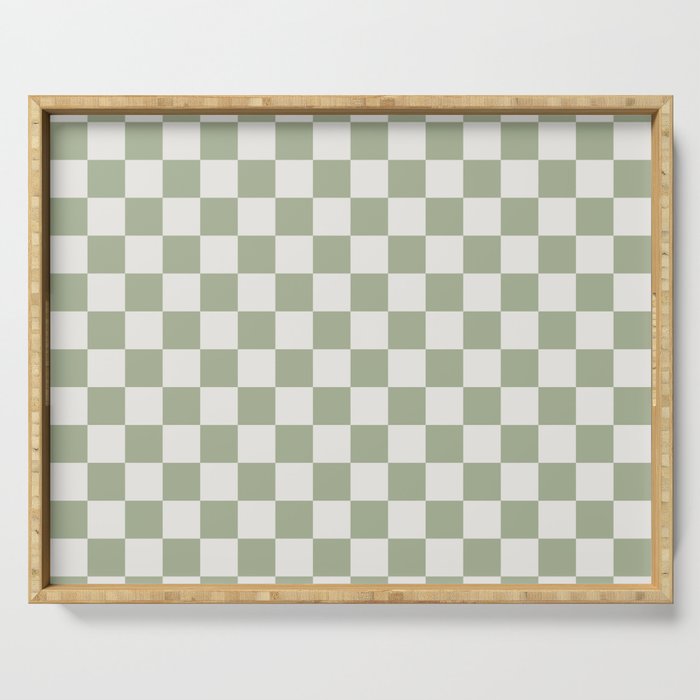 Checkerboard Check Checkered Pattern in Sage Green and Off White Serving Tray Gallery Image 1