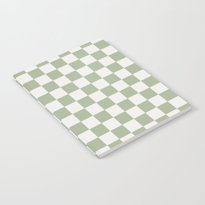 Checkerboard Check Checkered Pattern in Sage Green and Off White Notebook Gallery Image 1