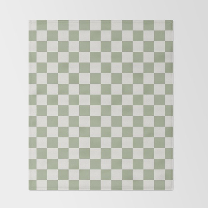 Checkerboard Check Checkered Pattern in Sage Green and Off White Throw Blanket Gallery Image 2