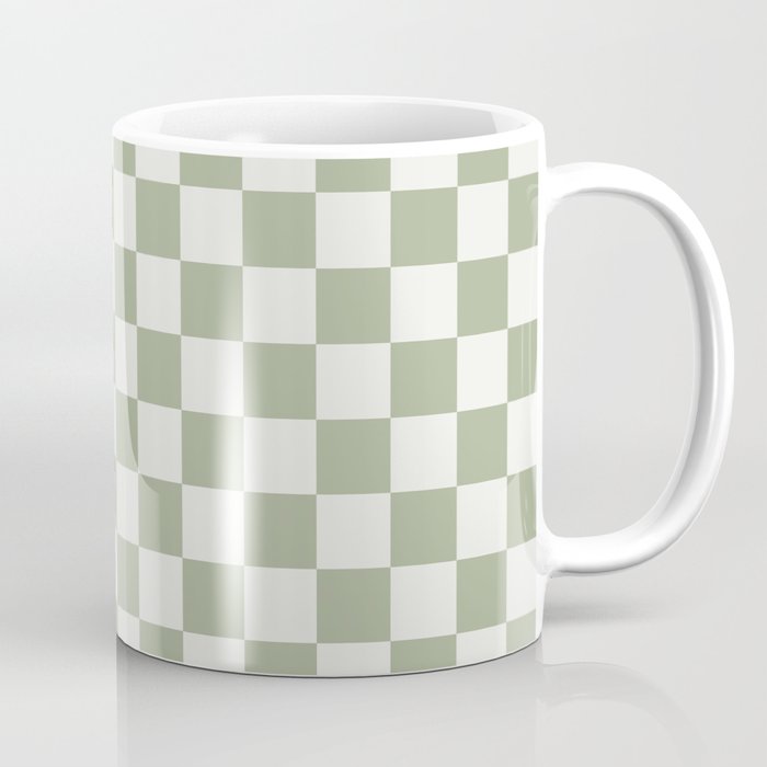 Checkerboard Check Checkered Pattern in Sage Green and Off White Coffee Mug Gallery Image 1