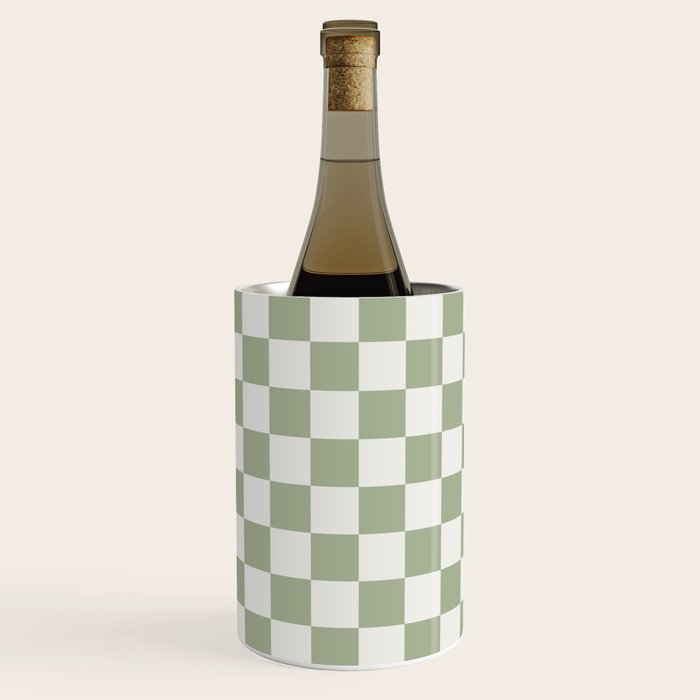 Checkerboard Check Checkered Pattern in Sage Green and Off White Wine Chiller Gallery Image 2