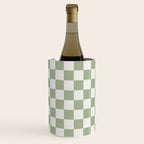 Checkerboard Check Checkered Pattern in Sage Green and Off White Wine Chiller Gallery Image 2