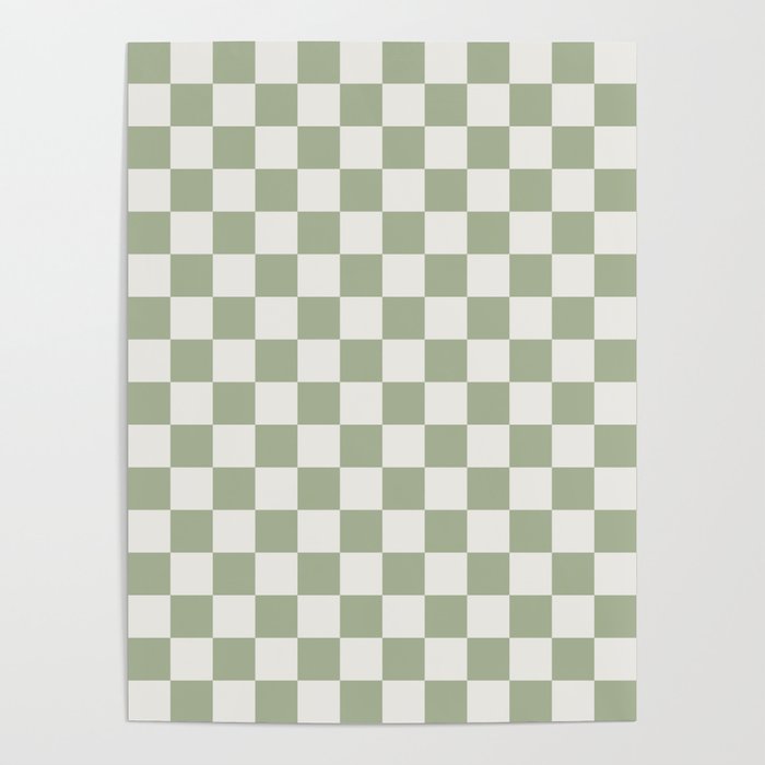 Checkerboard Check Checkered Pattern in Sage Green and Off White Poster Gallery Image 4