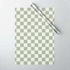 Checkerboard Check Checkered Pattern in Sage Green and Off White Wrapping Paper Gallery Image 1