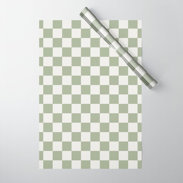 Checkerboard Check Checkered Pattern in Sage Green and Off White Wrapping Paper Gallery Image 1