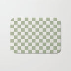 Checkerboard Check Checkered Pattern in Sage Green and Off White Bath Mat Gallery Image 1