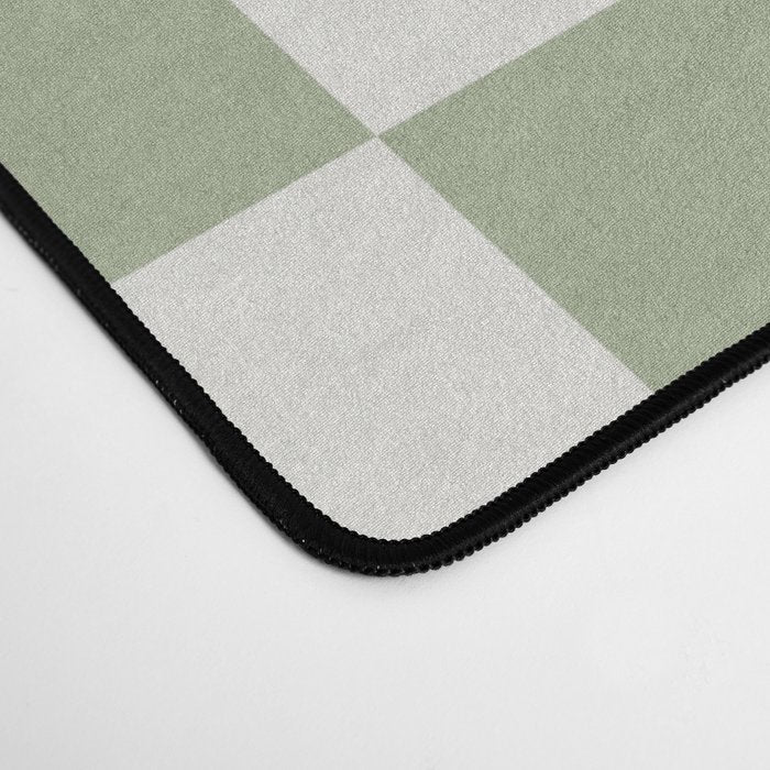 Checkerboard Check Checkered Pattern in Sage Green and Off White Desk Mat Gallery Image 4
