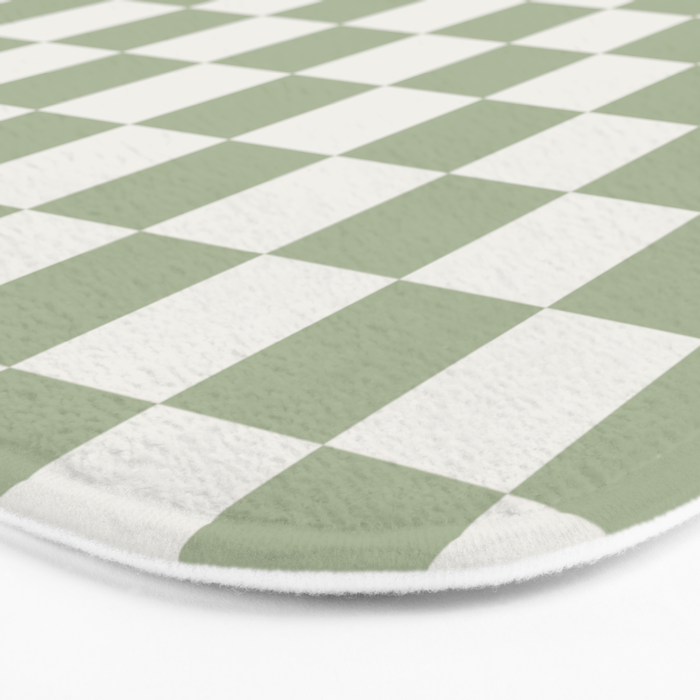Checkerboard Check Checkered Pattern in Sage Green and Off White Bath Mat Gallery Image 3