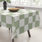 Checkerboard Check Checkered Pattern in Sage Green and Off White Tablecloth Gallery Image 3