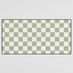 Checkerboard Check Checkered Pattern in Sage Green and Off White Desk Mat Gallery Image 3