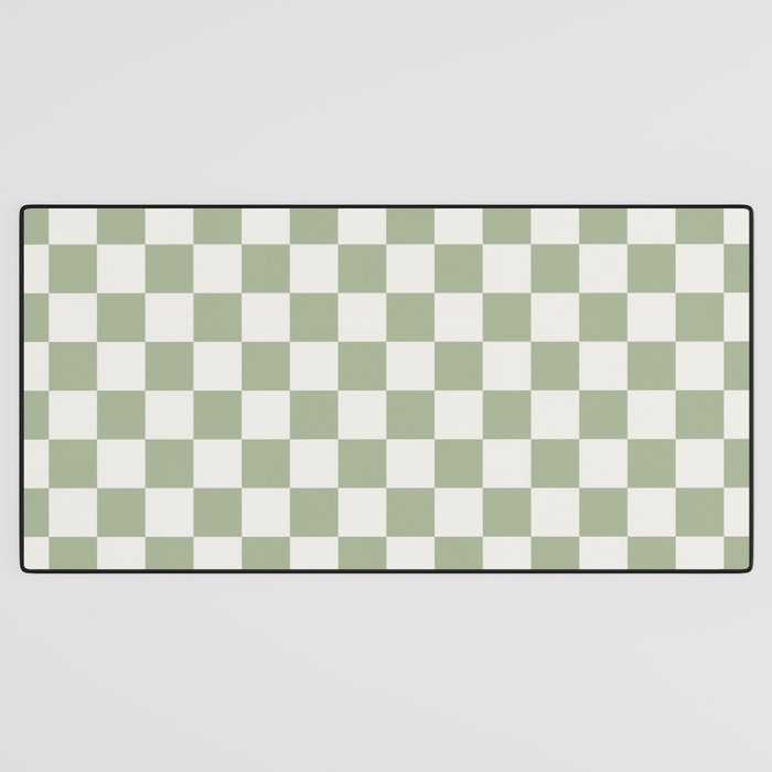 Checkerboard Check Checkered Pattern in Sage Green and Off White Desk Mat Gallery Image 3