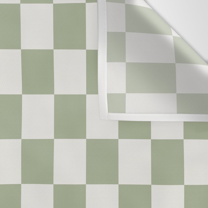 Checkerboard Check Checkered Pattern in Sage Green and Off White Wall Tapestry Gallery Image 3