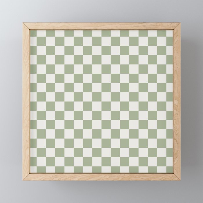 Checkerboard Check Checkered Pattern in Sage Green and Off White Mini Art Print Gallery Image 1