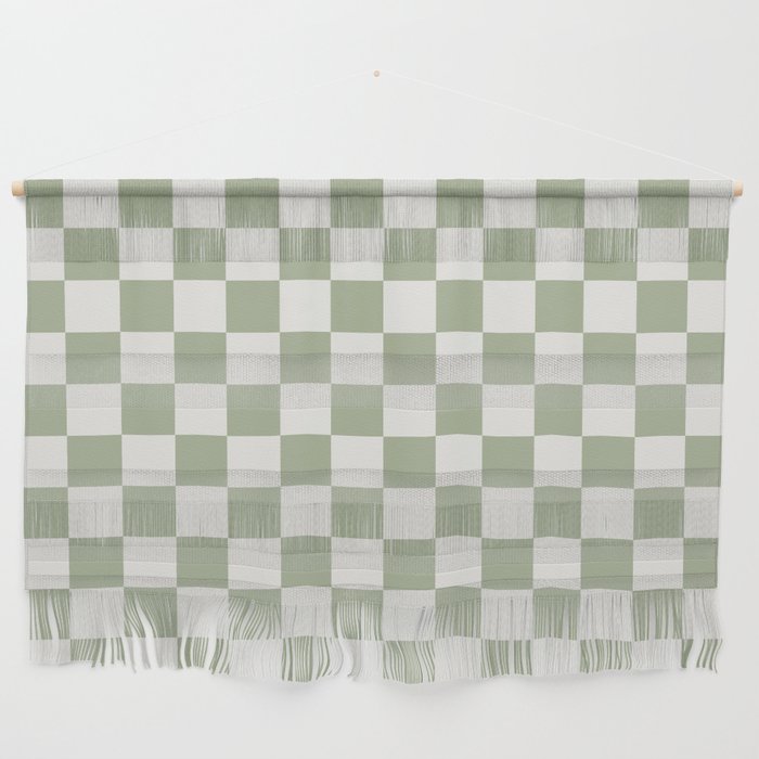 Checkerboard Check Checkered Pattern in Sage Green and Off White Wall Hanging Gallery Image 1