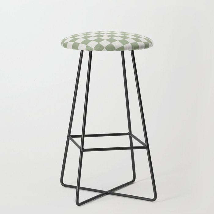 Checkerboard Check Checkered Pattern in Sage Green and Off White Stool Gallery Image 1