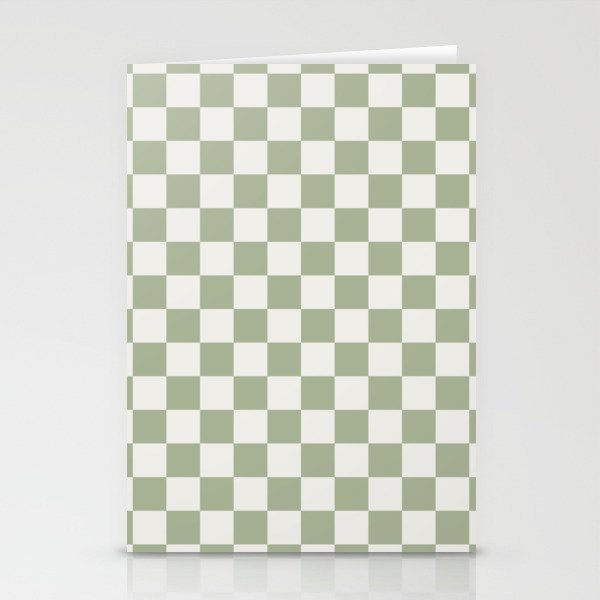 Checkerboard Check Checkered Pattern in Sage Green and Off White Stationery Card Gallery Image 2