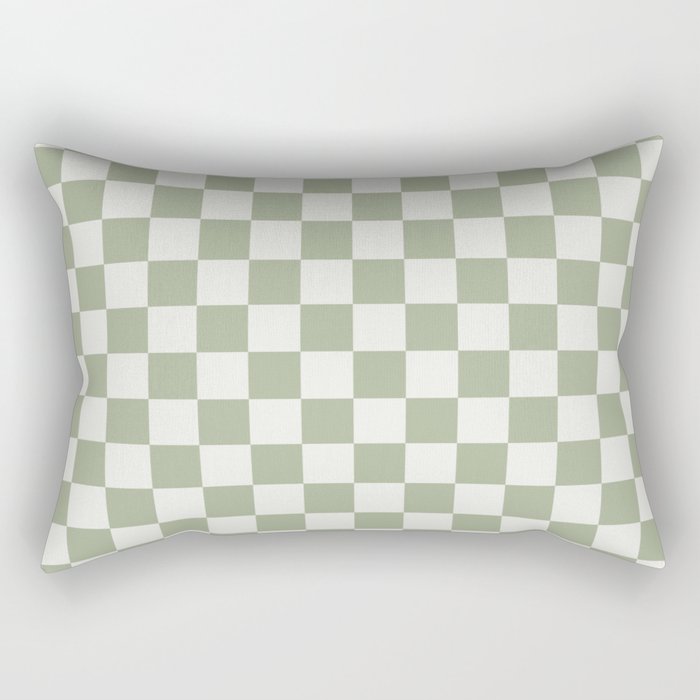 Checkerboard Check Checkered Pattern in Sage Green and Off White Rectangular Pillow Gallery Image 1