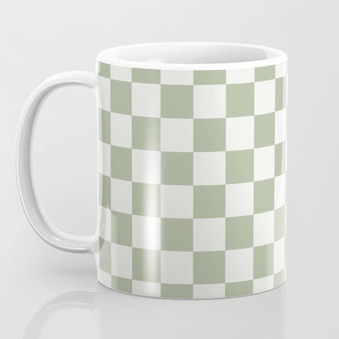 Checkerboard Check Checkered Pattern in Sage Green and Off White Coffee Mug Gallery Image 3