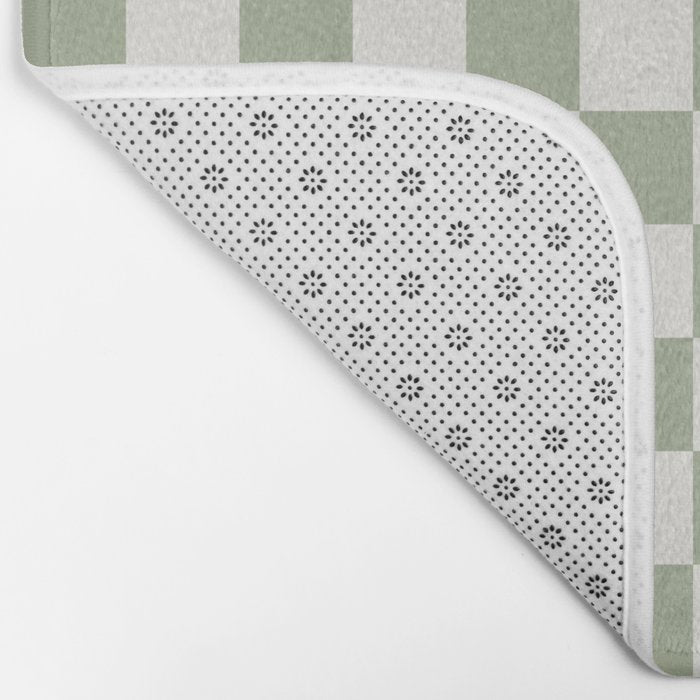 Checkerboard Check Checkered Pattern in Sage Green and Off White Bath Mat Gallery Image 2