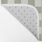 Checkerboard Check Checkered Pattern in Sage Green and Off White Bath Mat Gallery Image 2