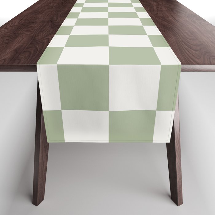 Checkerboard Check Checkered Pattern in Sage Green and Off White Table Runner Gallery Image 1