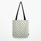 Checkerboard Check Checkered Pattern in Sage Green and Off White Tote Bag Gallery Image 2