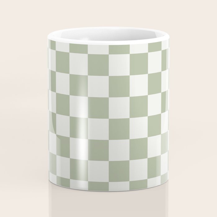Checkerboard Check Checkered Pattern in Sage Green and Off White Coffee Mug Gallery Image 4
