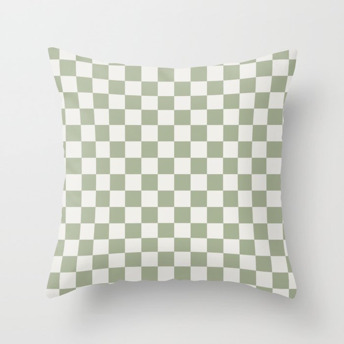 Checkerboard Check Checkered Pattern in Sage Green and Off White Throw Pillow Gallery Image 6