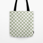 Checkerboard Check Checkered Pattern in Sage Green and Off White Tote Bag Gallery Image 1