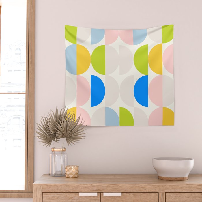 Mid Century Modern Geometry Pastel 2 Wall Tapestry Gallery Image 2
