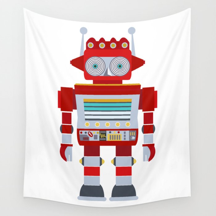 Red Robot Retro Toy Wall Tapestry Gallery Image 1