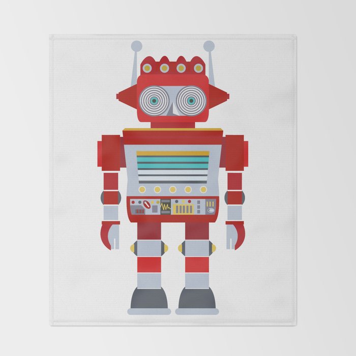 Red Robot Retro Toy Throw Blanket Gallery Image 2
