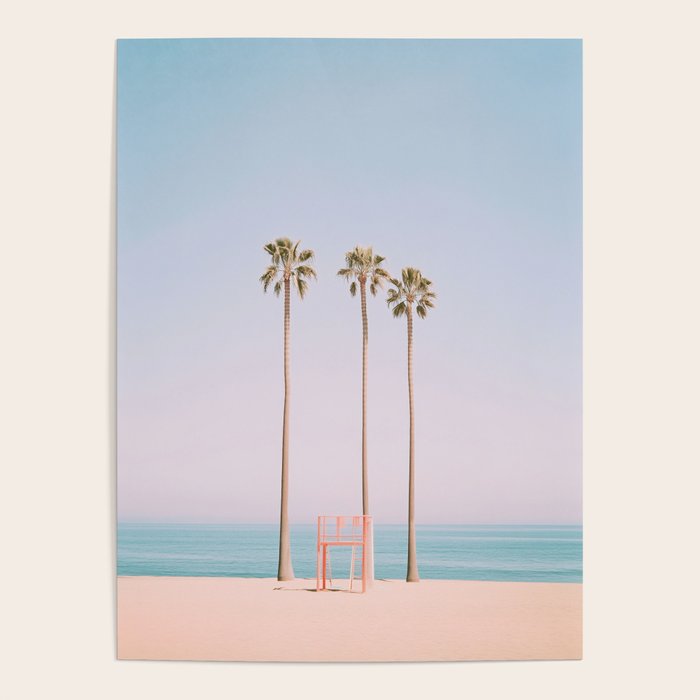Three Palms on the Beach Minimalist Pastel AI Photography Poster Gallery Image 4