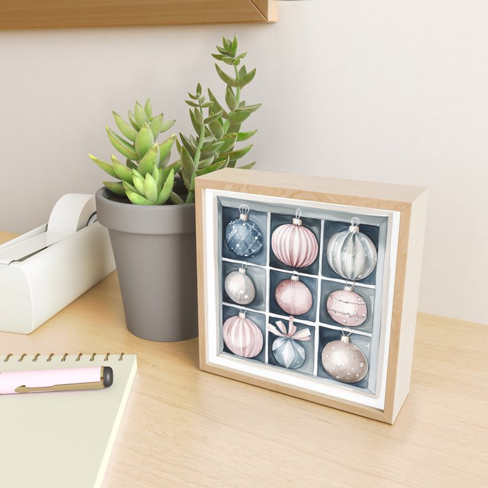 Pink Blue Watercolor Christmas Ornaments Mini Art Print Gallery Image 2