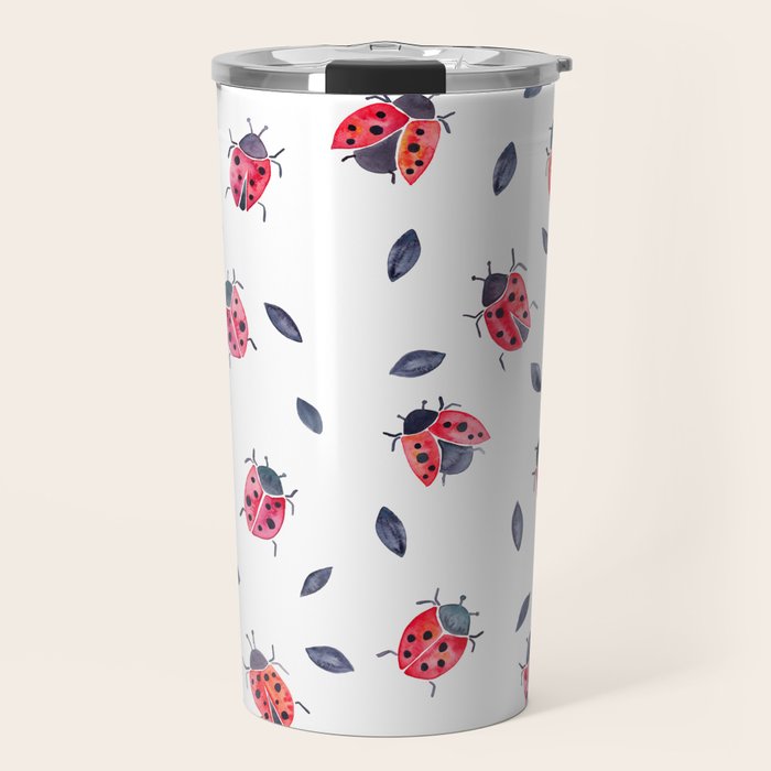 Lucky Ladybugs & Black Leaves Travel Mug Gallery Image 1