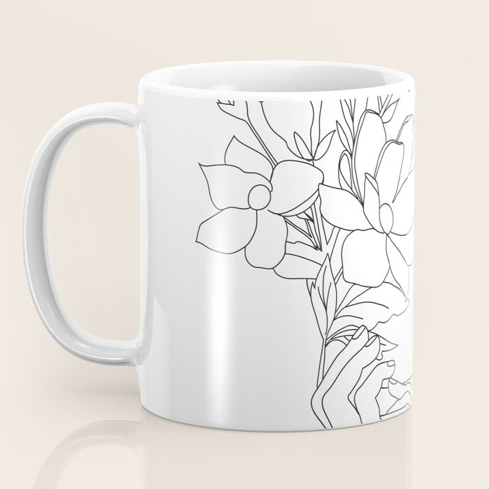 Minimal Line Art Woman with Magnolia Coffee Mug Gallery Image 3