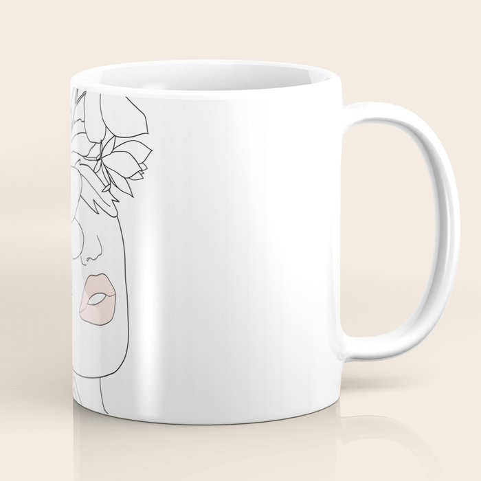Minimal Line Art Woman with Magnolia Coffee Mug Gallery Image 1