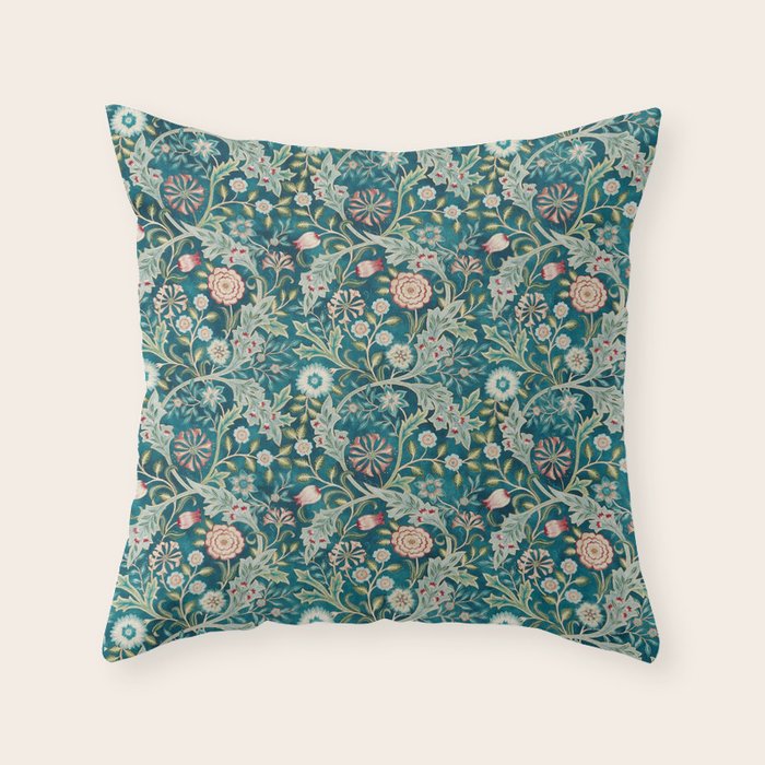 William Morris Vintage Wilhelmina Teal Blue Floral Throw Pillow Gallery Image 6
