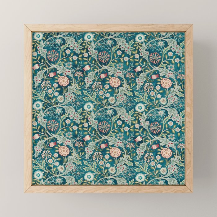William Morris Vintage Wilhelmina Teal Blue Floral Mini Art Print Gallery Image 1