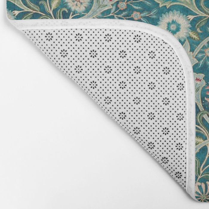 William Morris Vintage Wilhelmina Teal Blue Floral Bath Mat Gallery Image 2